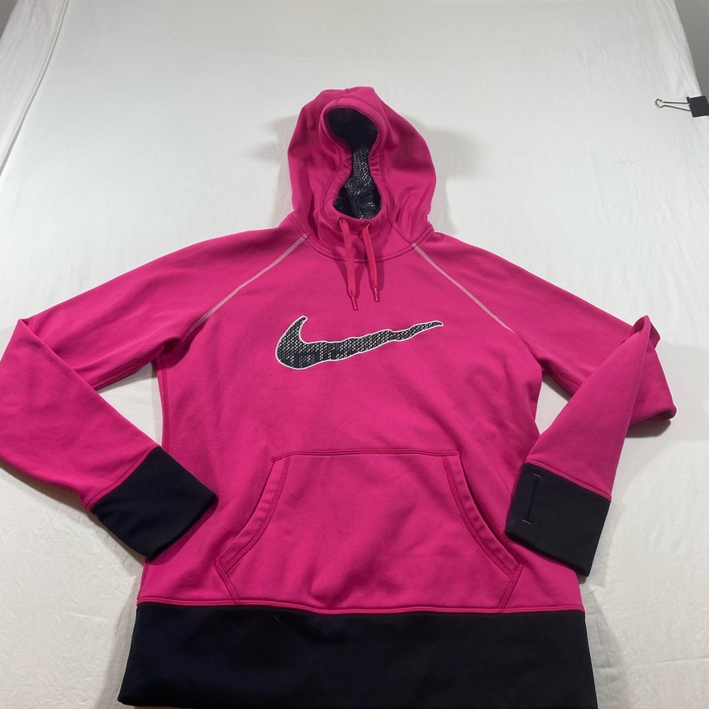 Nike Therma Fit Hoodie Sweatshirt Woman’s Médium pink black fleece hooded pocket - Picture 6 of 11